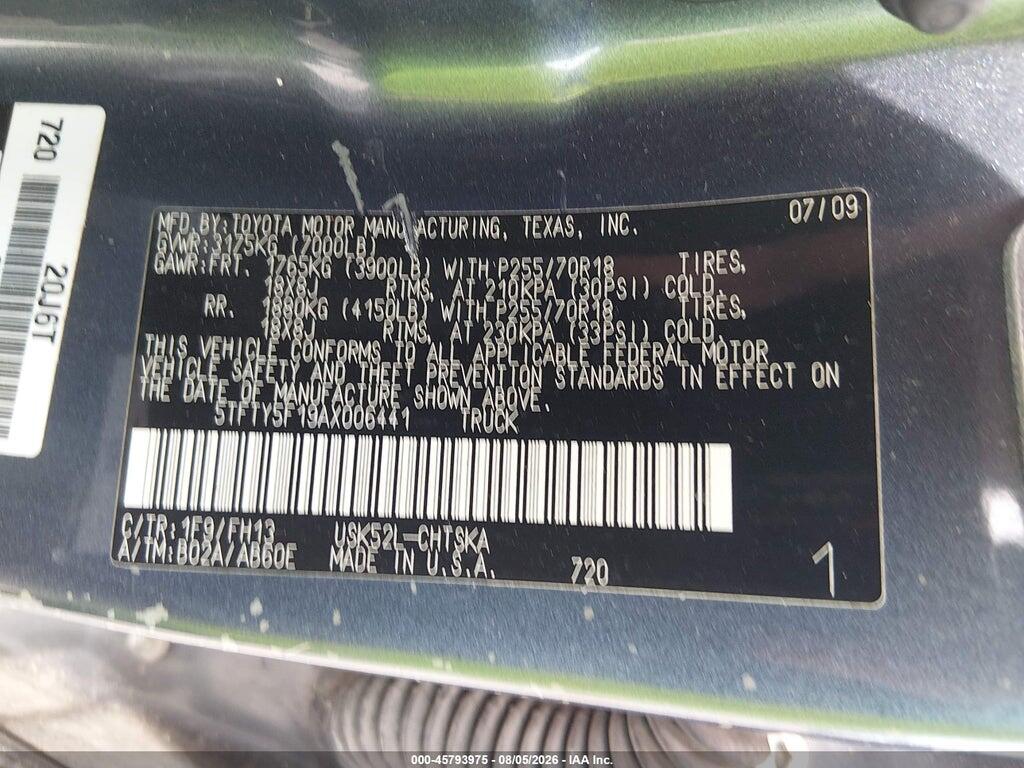 5TFTY5F19AX006441 2010 TOYOTA TUNDRA photo no. 9