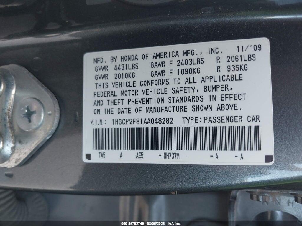 1HGCP2F81AA048282 2010 HONDA ACCORD photo no. 9