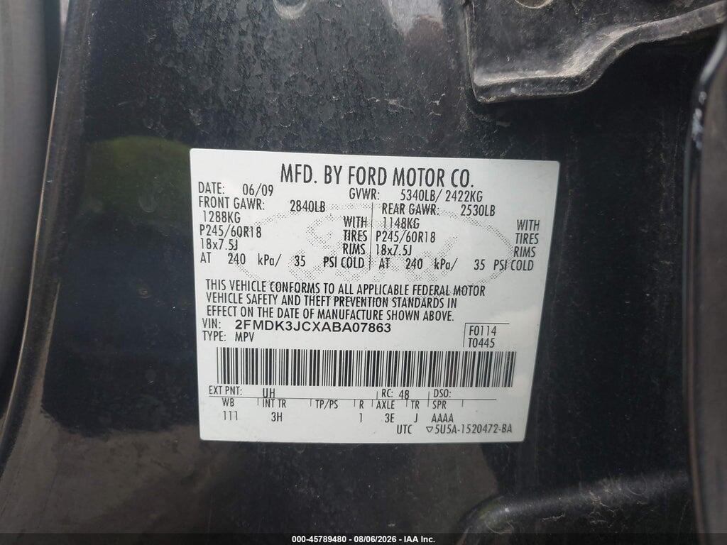 2FMDK3JCXABA07863 2010 FORD EDGE photo no. 9