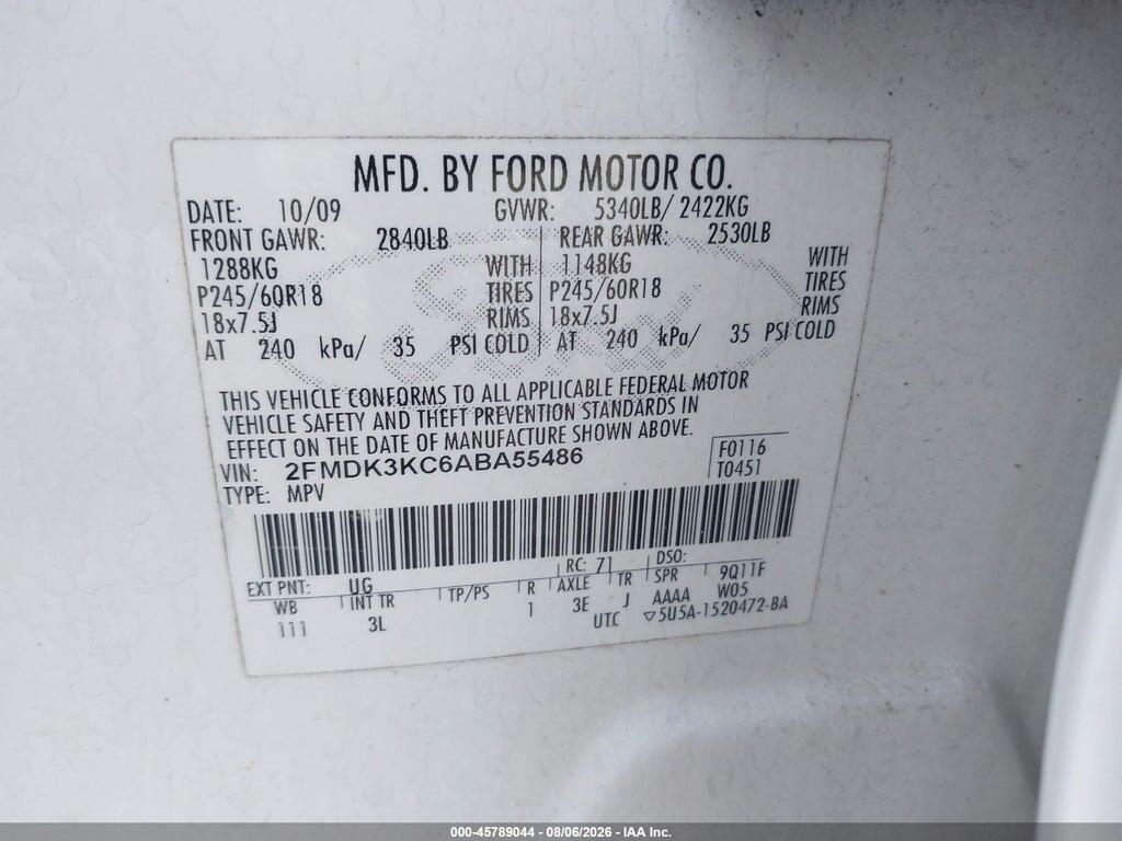 2FMDK3KC6ABA55486 2010 FORD EDGE photo no. 9