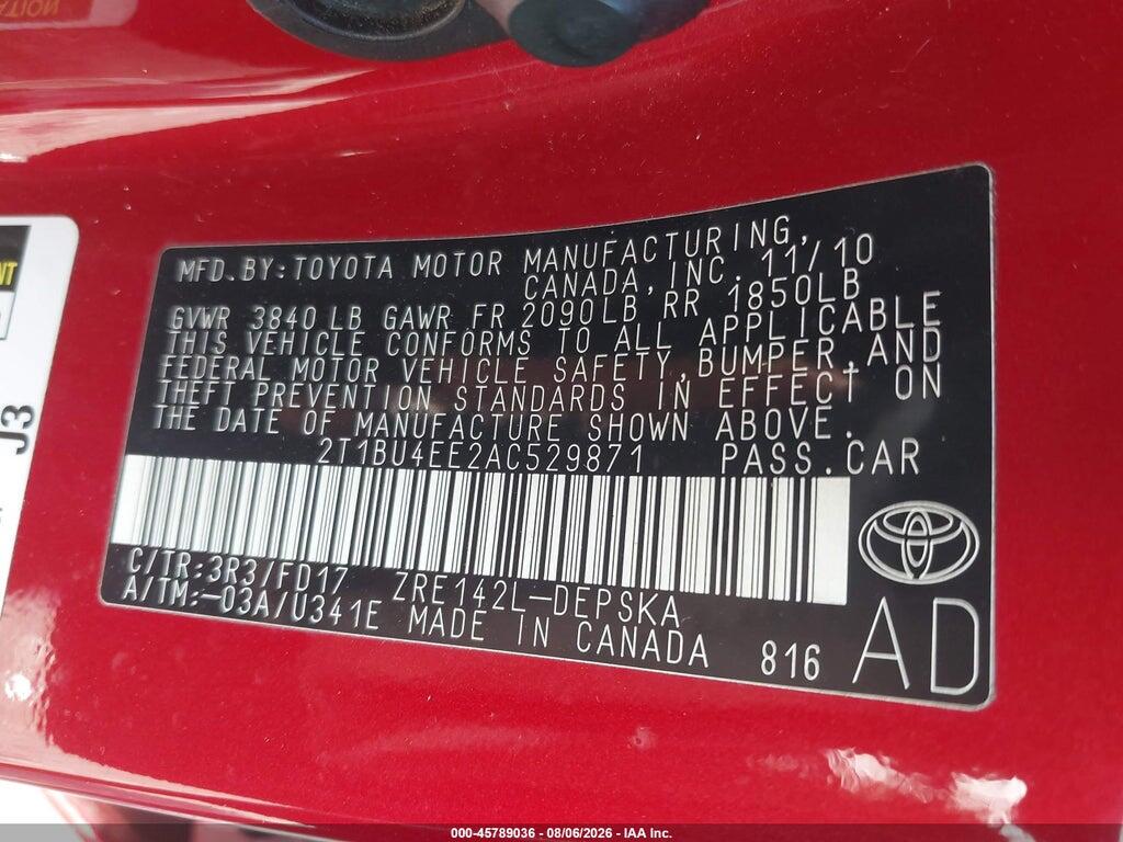 2T1BU4EE2AC529871 2010 TOYOTA COROLLA photo no. 9