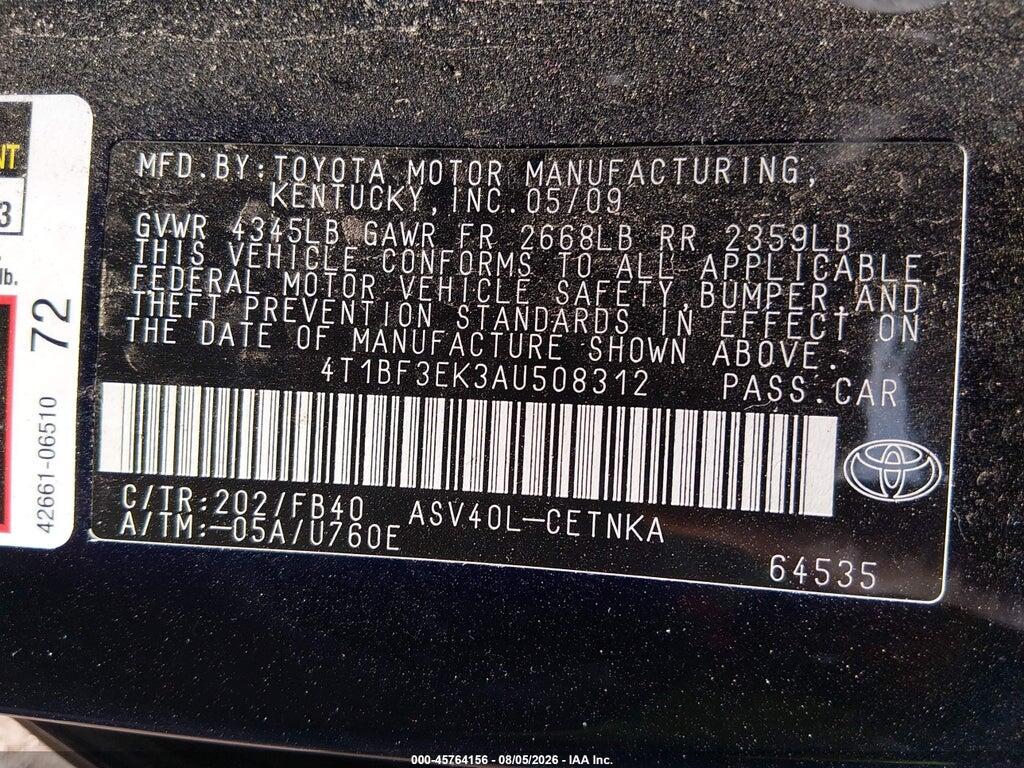 4T1BF3EK3AU508312 2010 TOYOTA CAMRY photo no. 9