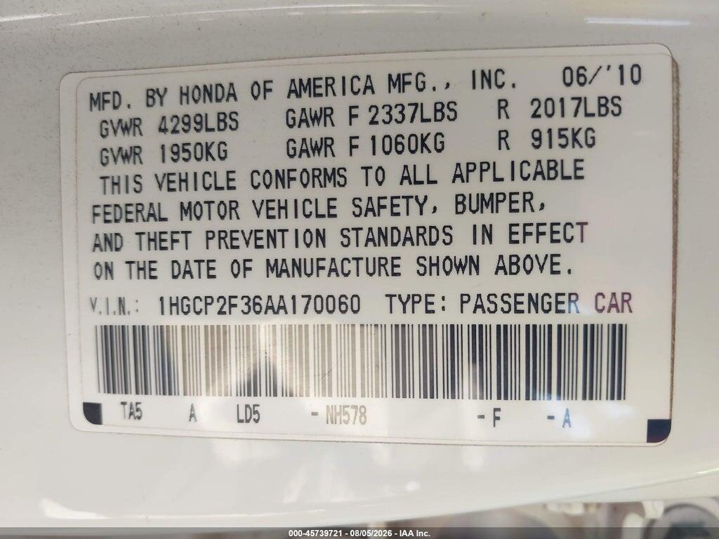 1HGCP2F36AA170060 2010 HONDA ACCORD photo no. 9