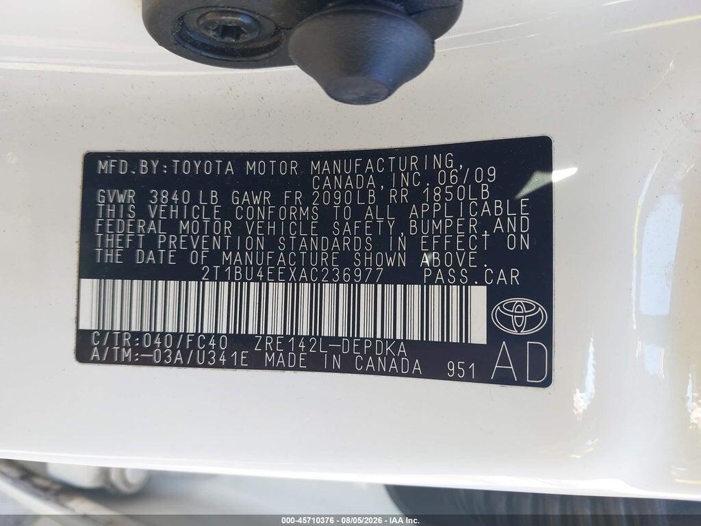 2T1BU4EEXAC236977 2010 TOYOTA COROLLA photo no. 9