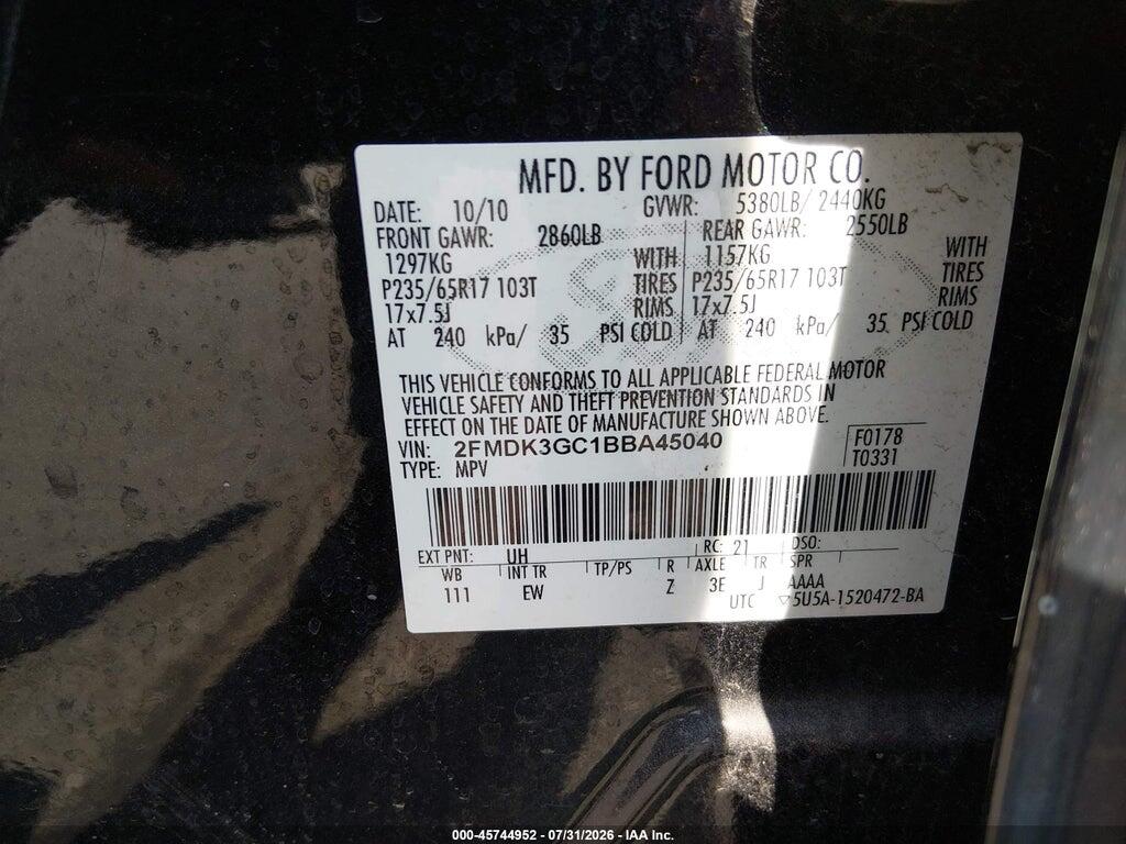 2FMDK3GC1BBA45040 2011 FORD EDGE photo no. 9