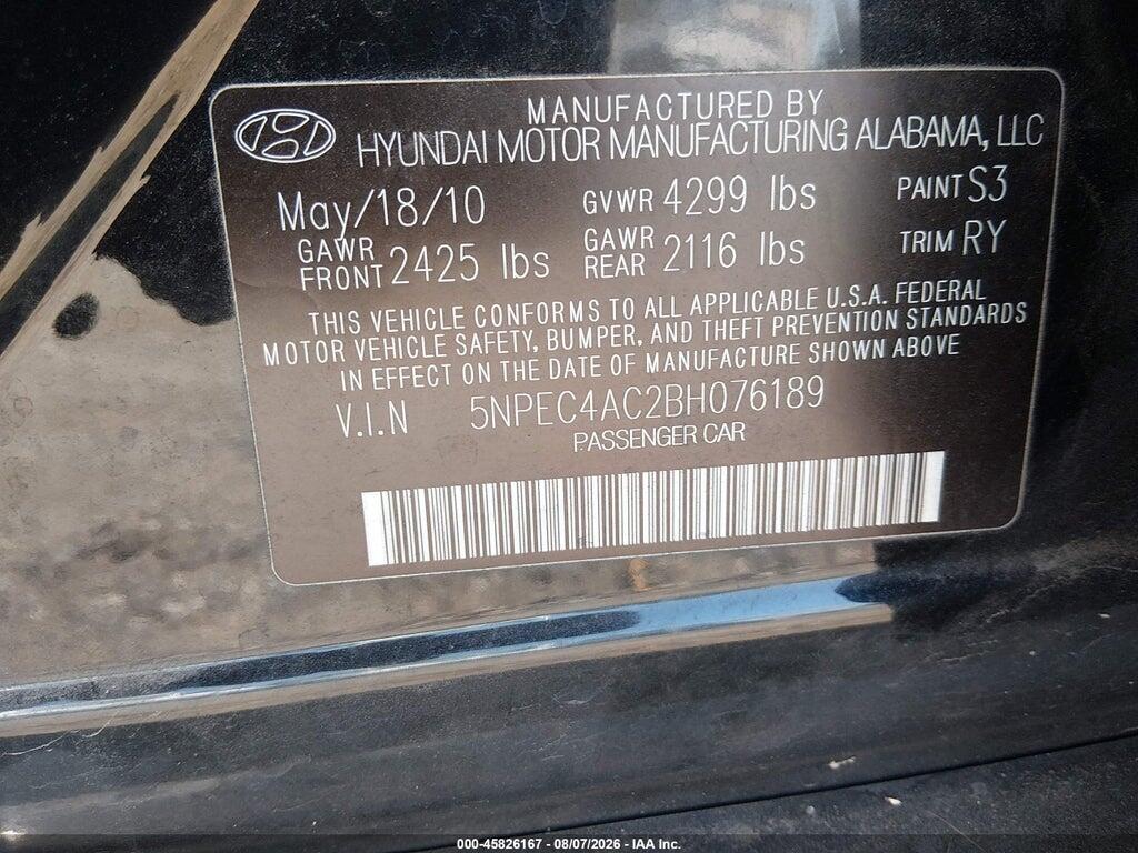 5NPEC4AC2BH076189 2011 HYUNDAI SONATA photo no. 9
