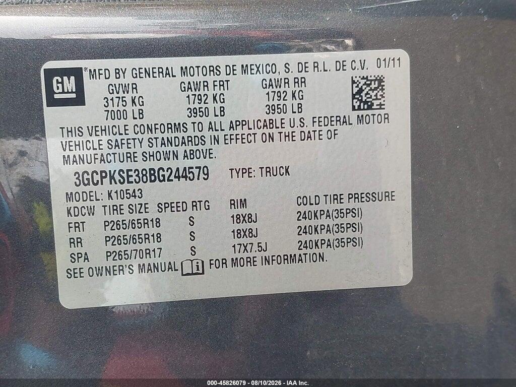 3GCPKSE38BG244579 2011 CHEVROLET SILVERADO 1500 photo no. 9