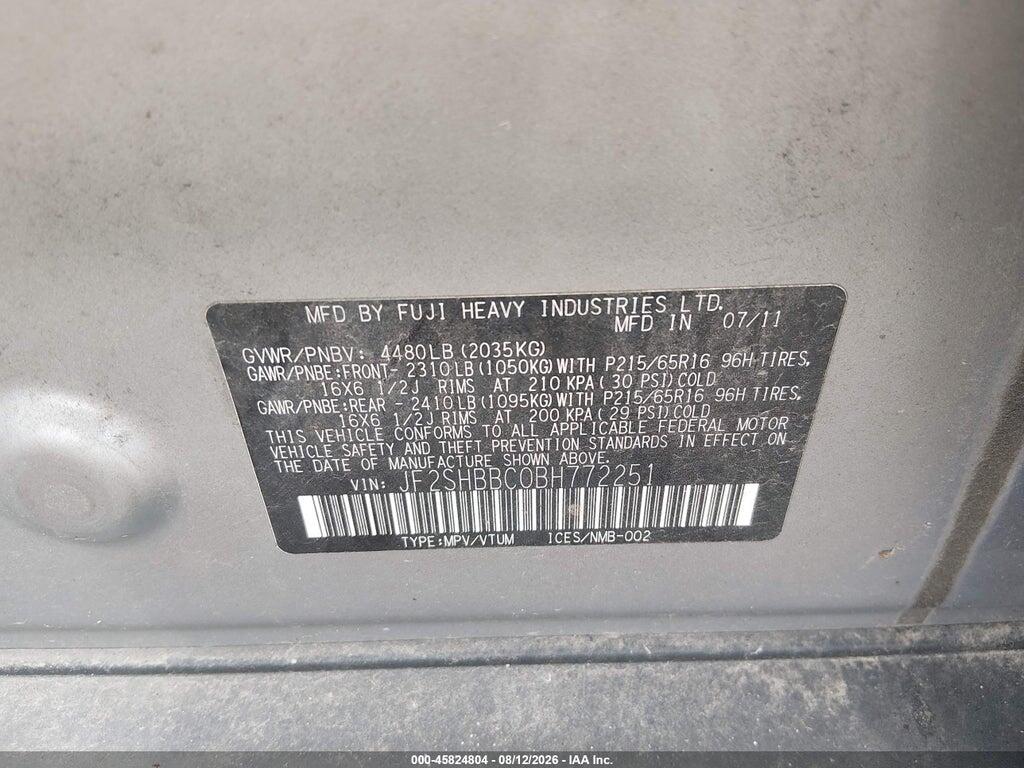 JF2SHBBC0BH772251 2011 SUBARU FORESTER photo no. 9