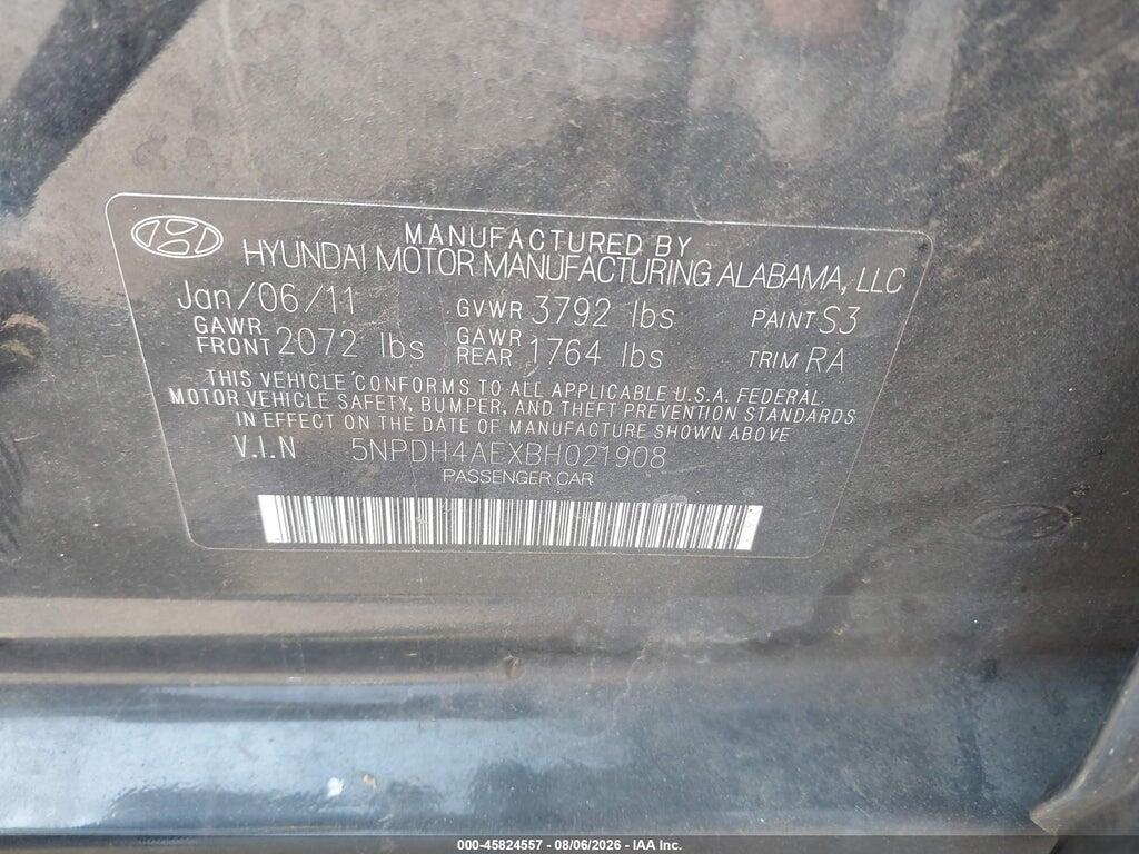 5NPDH4AEXBH021908 2011 HYUNDAI ELANTRA photo no. 9