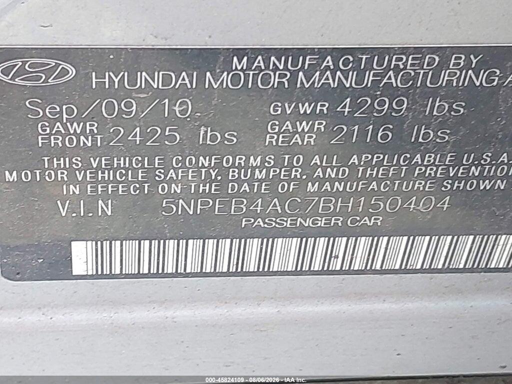 5NPEB4AC7BH150404 2011 HYUNDAI SONATA photo no. 9