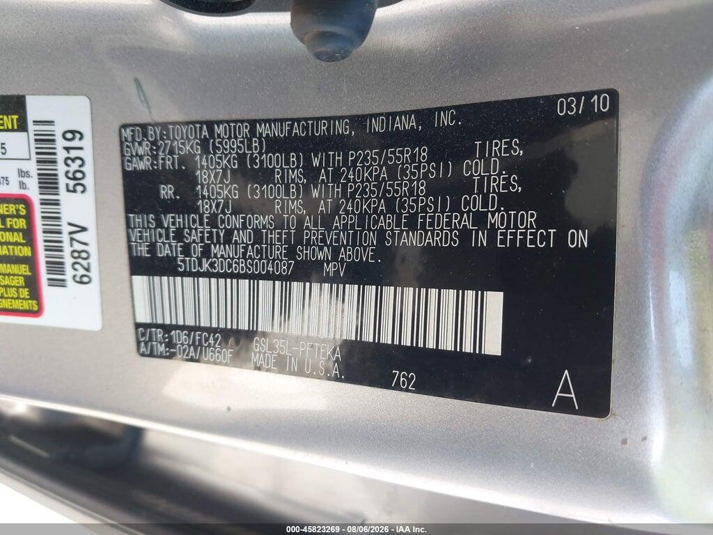 5TDJK3DC6BS004087 2011 TOYOTA SIENNA photo no. 9