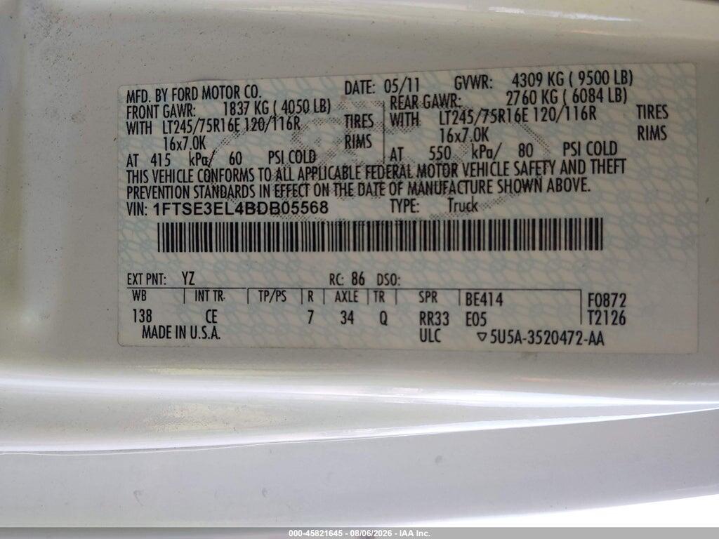1FTSE3EL4BDB05568 2011 FORD E-350 SUPER DUTY photo no. 9