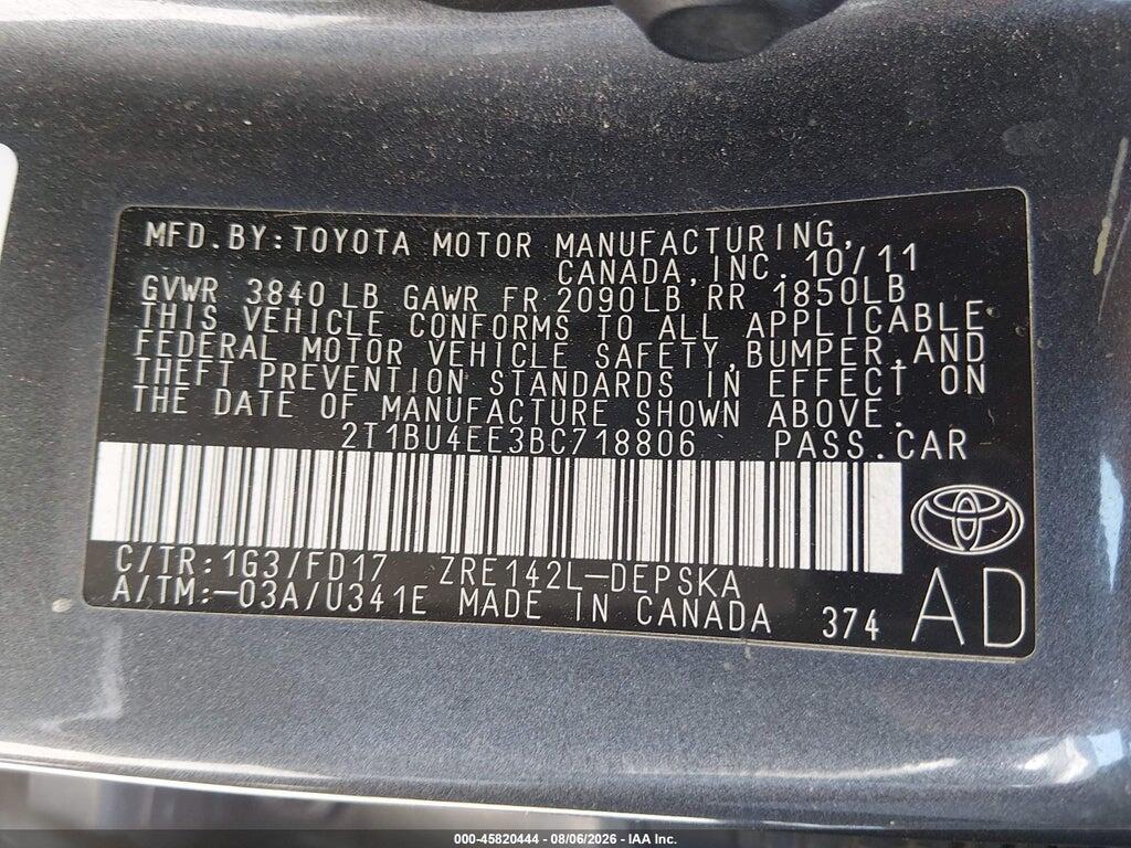 2T1BU4EE3BC718806 2011 TOYOTA COROLLA photo no. 9