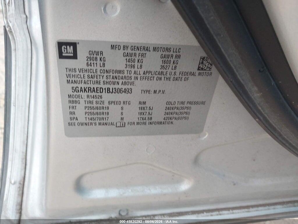 5GAKRAED1BJ306493 2011 BUICK ENCLAVE photo no. 9