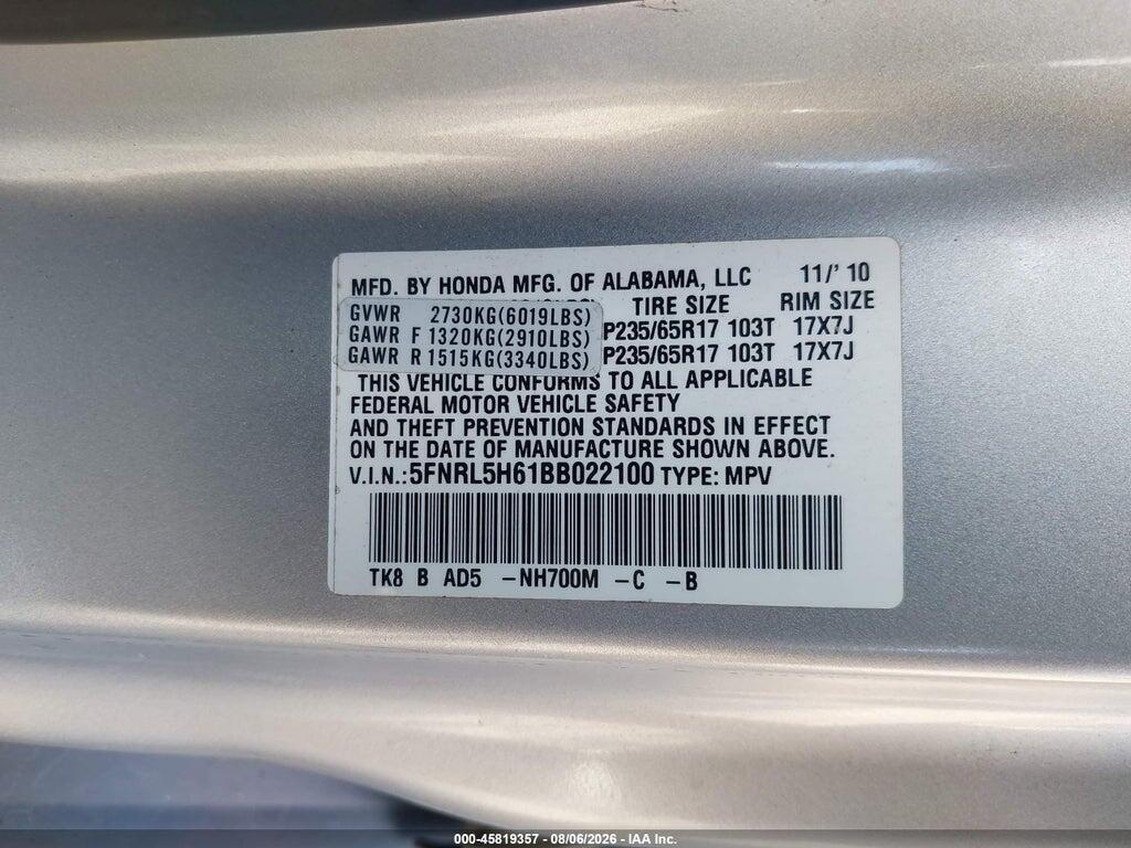 5FNRL5H61BB022100 2011 HONDA ODYSSEY photo no. 9