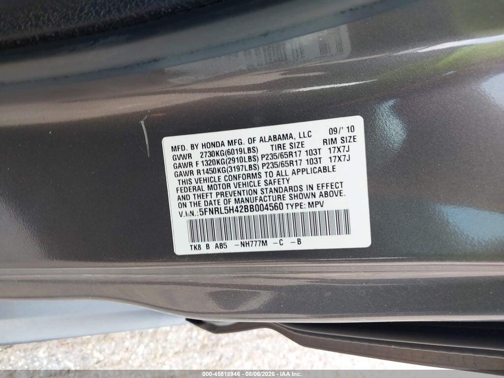 5FNRL5H42BB004560 2011 HONDA ODYSSEY photo no. 9
