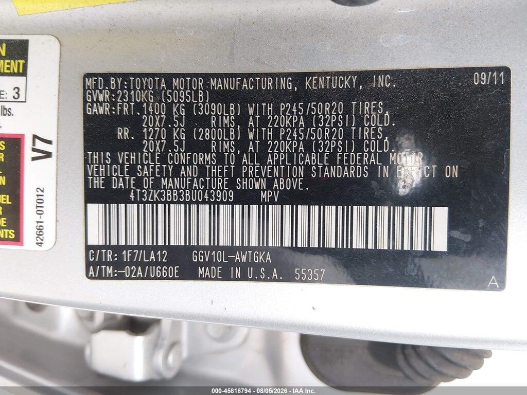 4T3ZK3BB3BU043909 2011 TOYOTA VENZA photo no. 9