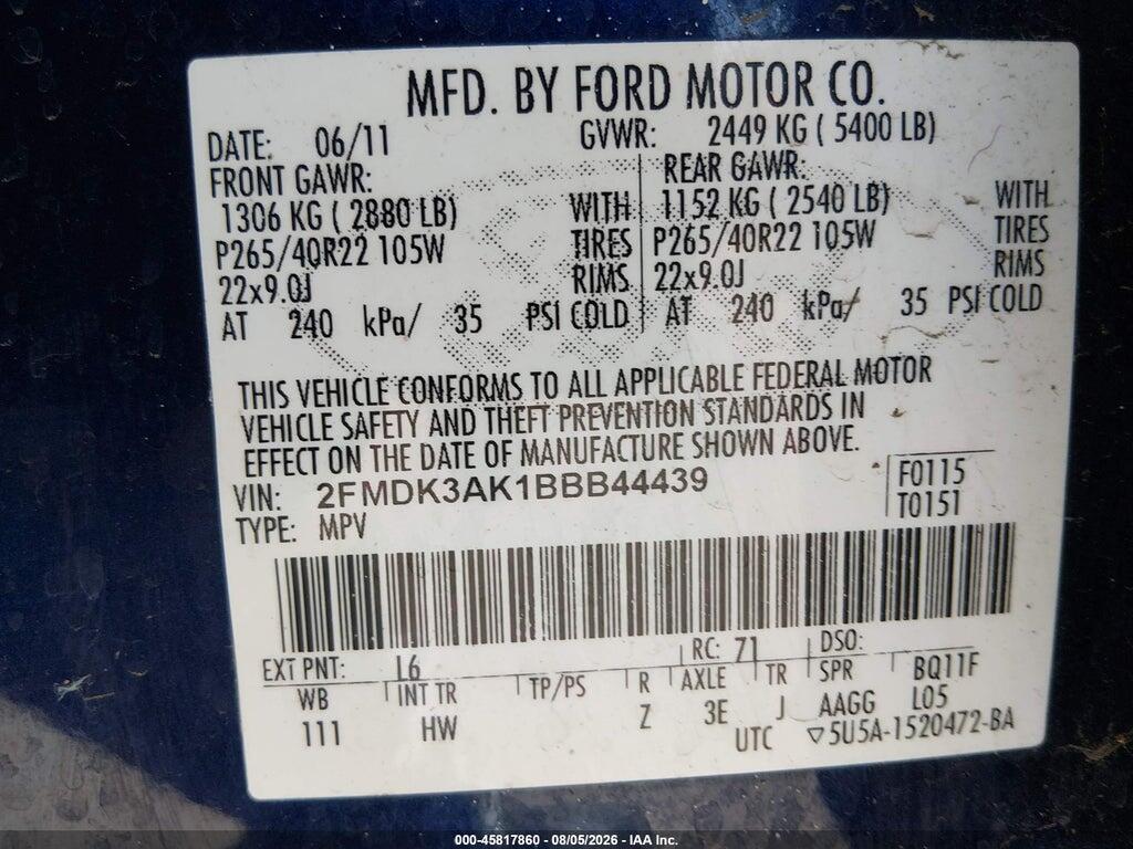 2FMDK3AK1BBB44439 2011 FORD EDGE photo no. 9
