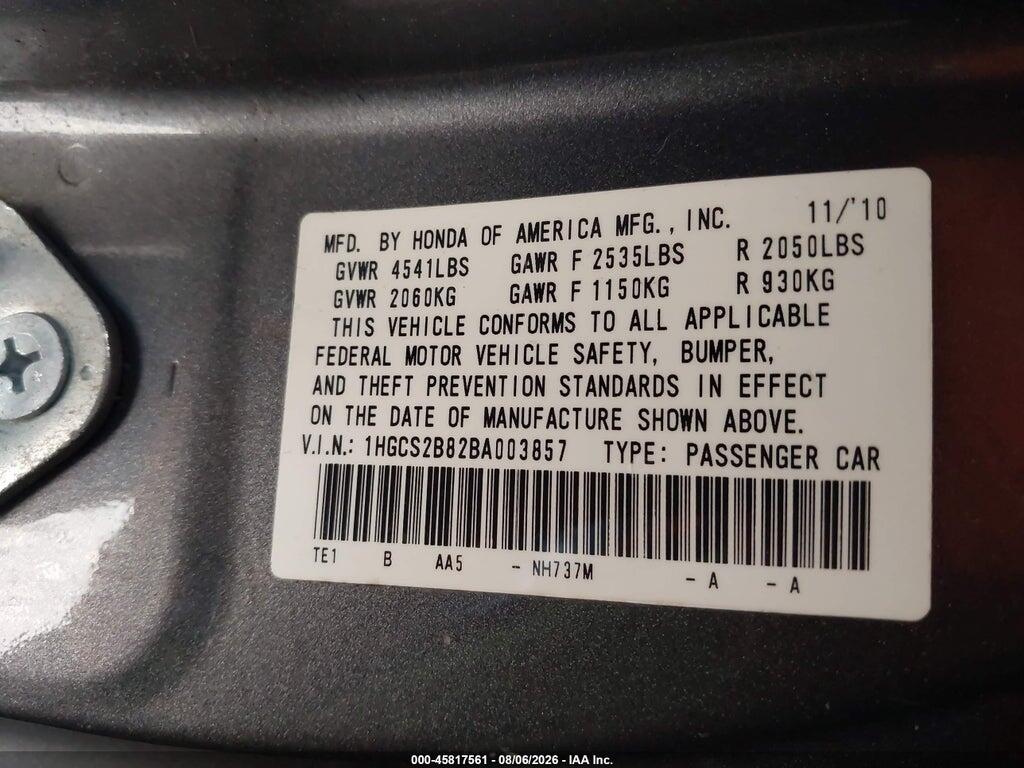 1HGCS2B82BA003857 2011 HONDA ACCORD photo no. 9