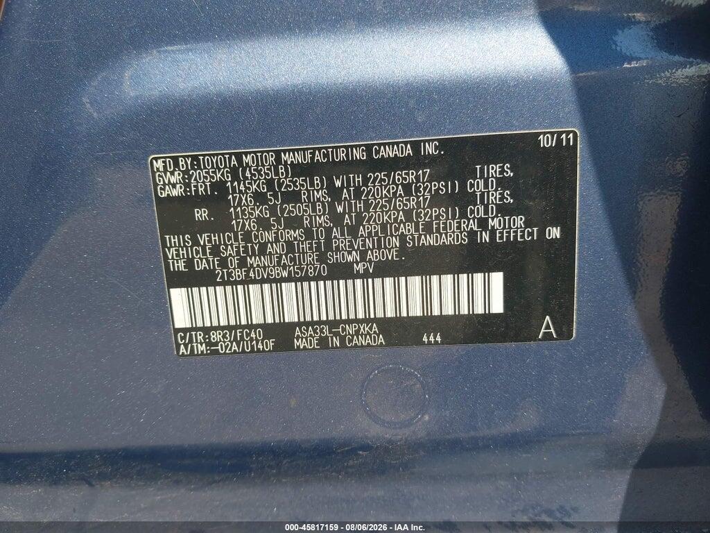 2T3BF4DV9BW157870 2011 TOYOTA RAV4 photo no. 9
