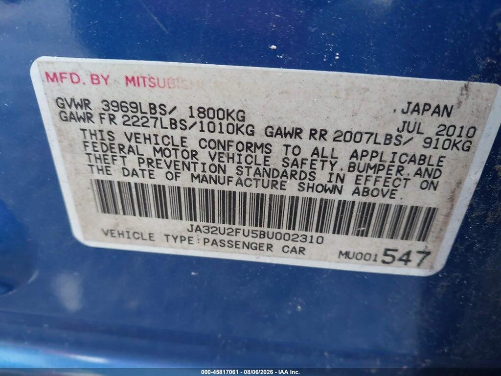 JA32U2FU5BU002310 2011 MITSUBISHI LANCER photo no. 9