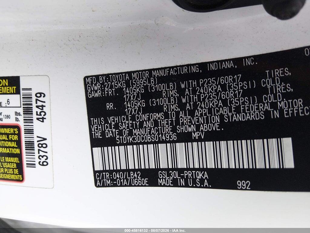 5TDYK3DC0BS014936 2011 TOYOTA SIENNA photo no. 9