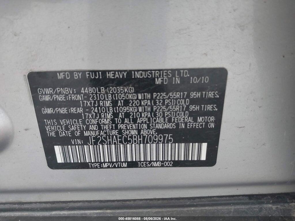 JF2SHAEC5BH709975 2011 SUBARU FORESTER photo no. 9