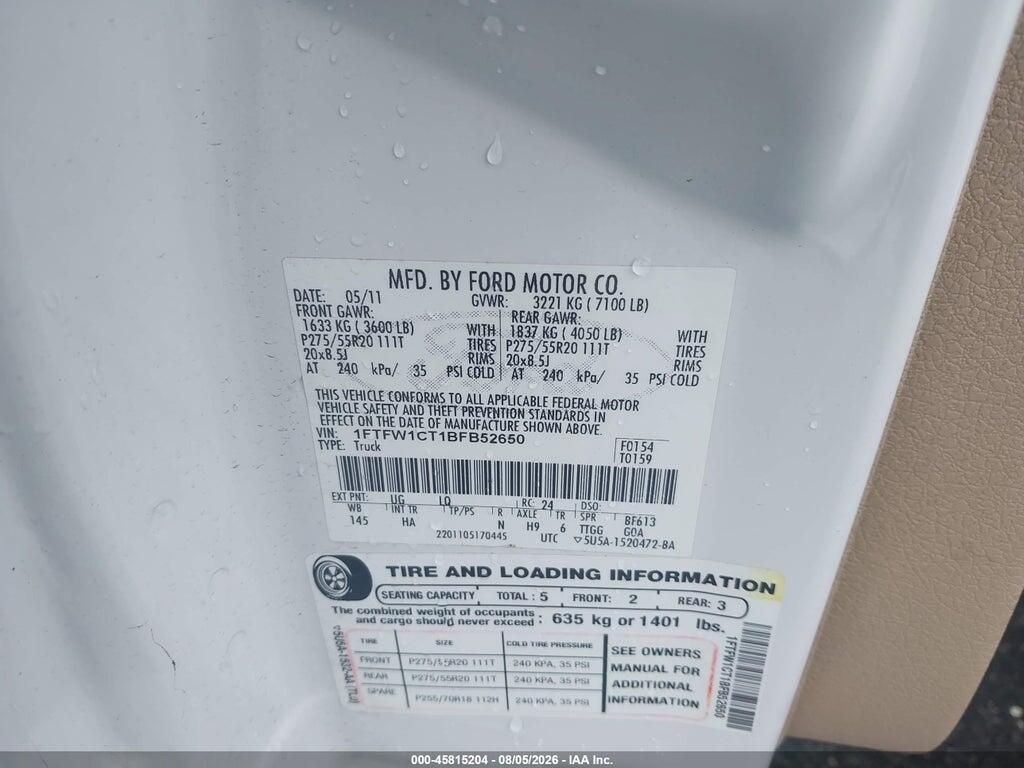 1FTFW1CT1BFB52650 2011 FORD F-150 photo no. 9