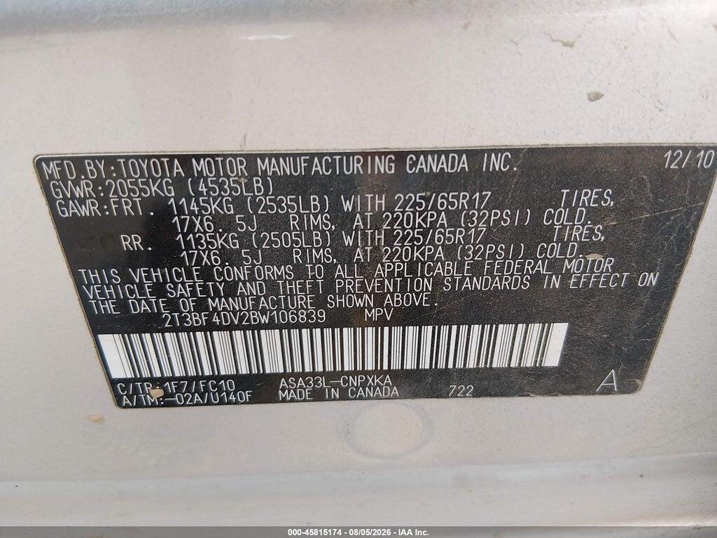 2T3BF4DV2BW106839 2011 TOYOTA RAV4 photo no. 9