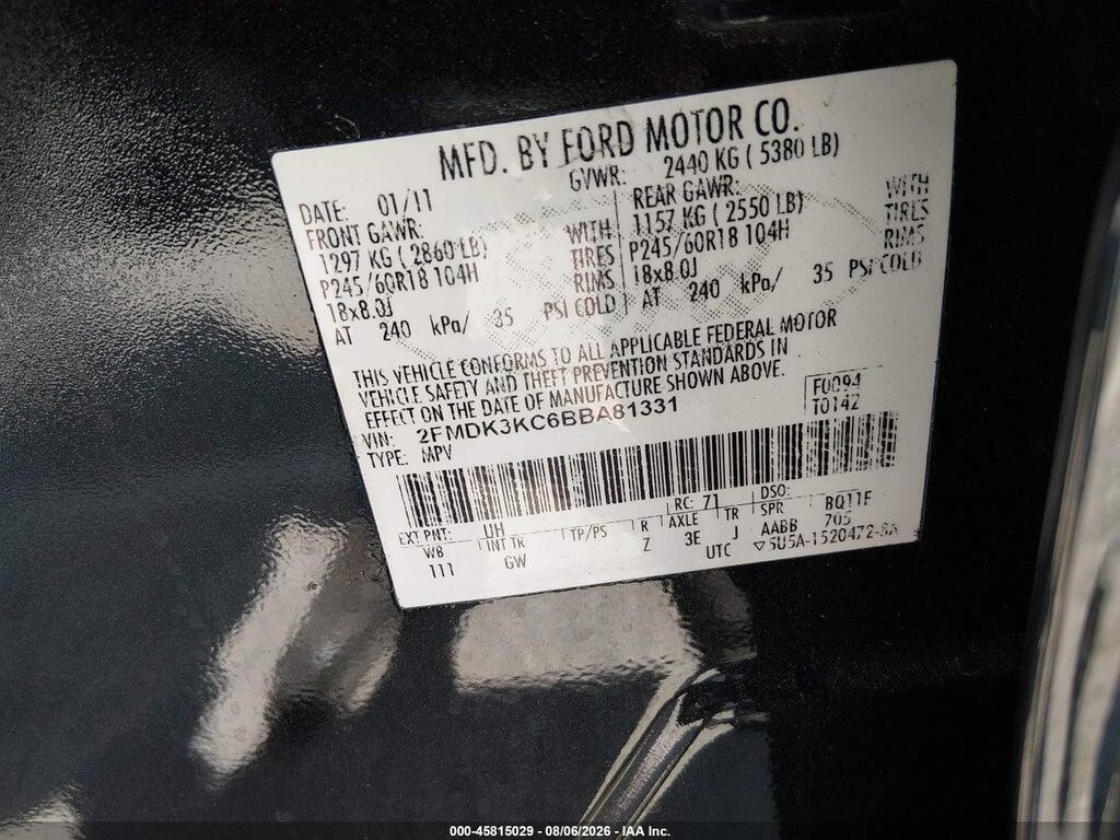 2FMDK3KC6BBA81331 2011 FORD EDGE photo no. 9