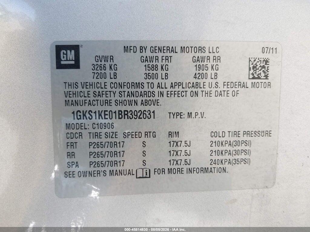 1GKS1KE01BR392631 2011 GMC YUKON XL 1500 photo no. 9