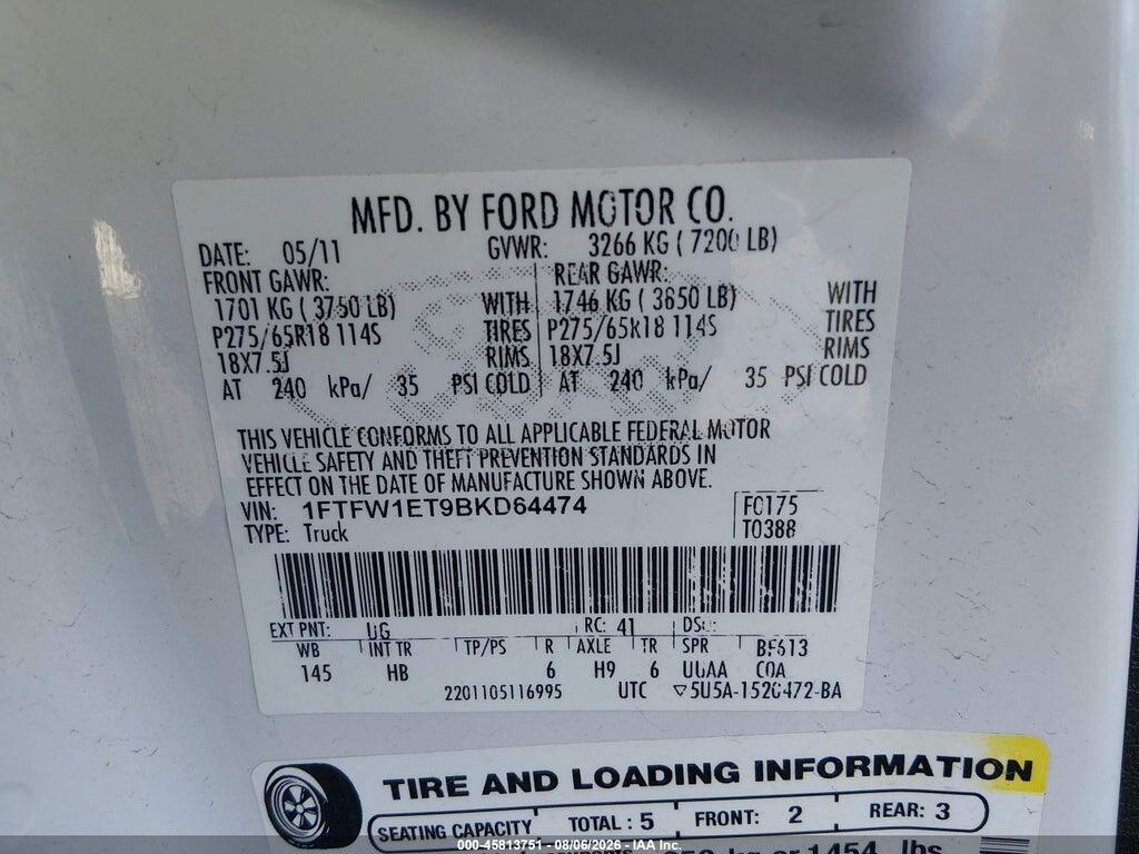 1FTFW1ET9BKD64474 2011 FORD F-150 photo no. 9