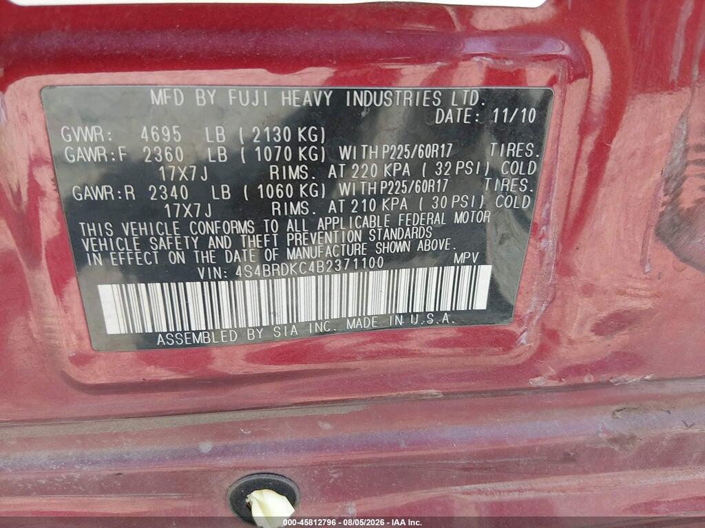 4S4BRDKC4B2371100 2011 SUBARU OUTBACK photo no. 9