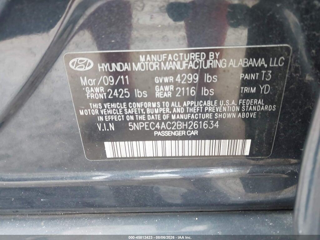 5NPEC4AC2BH261634 2011 HYUNDAI SONATA photo no. 9