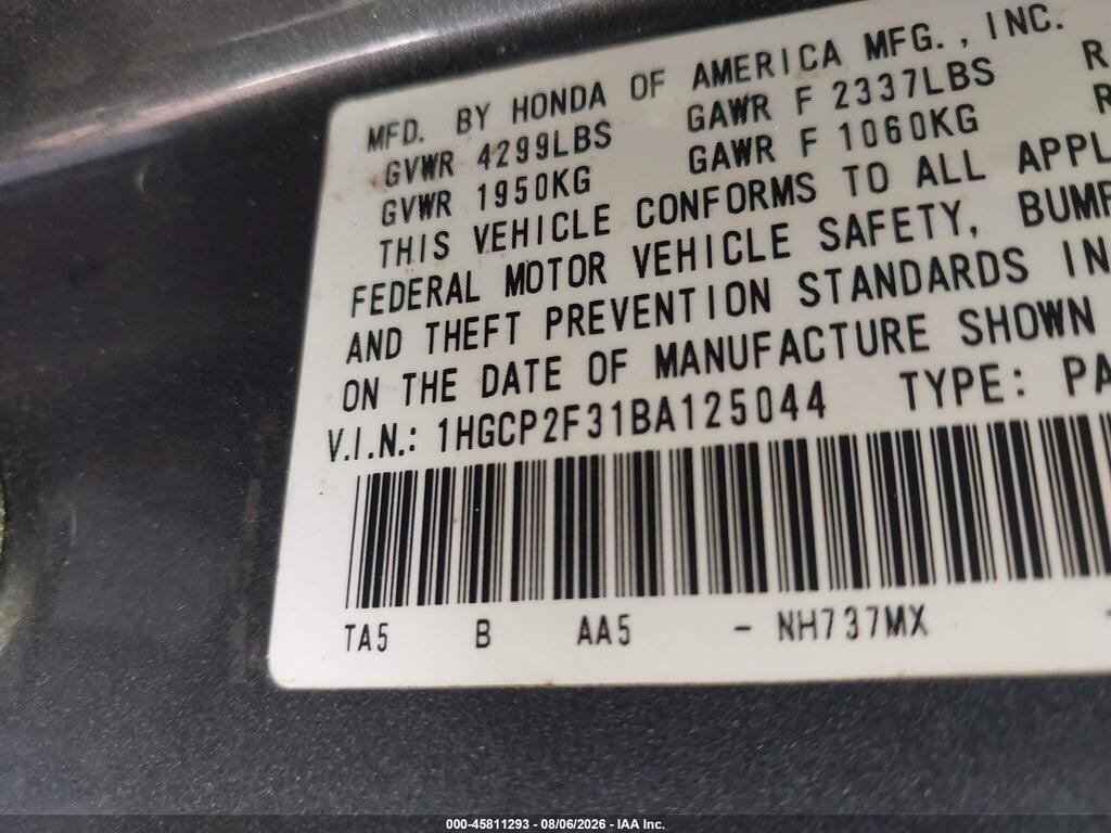 1HGCP2F31BA125044 2011 HONDA ACCORD photo no. 9