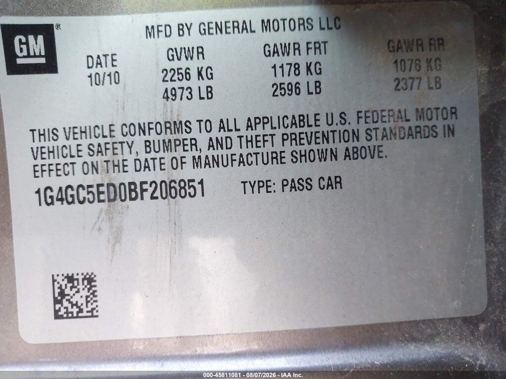 1G4GC5ED0BF206851 2011 BUICK LACROSSE photo no. 9