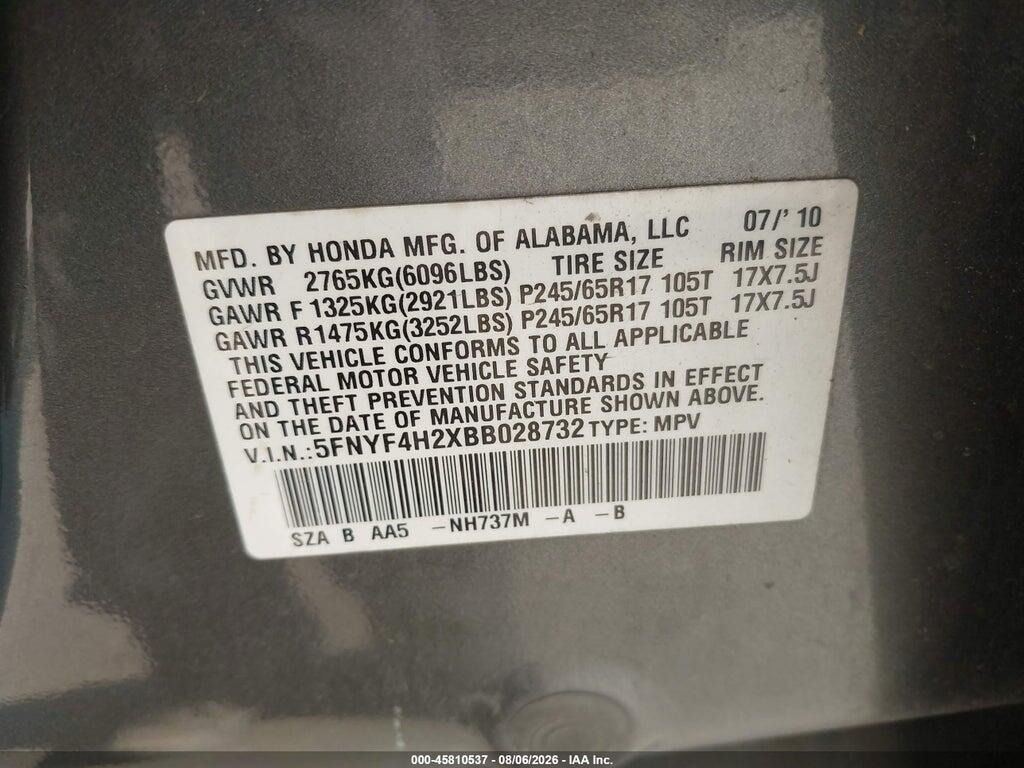 5FNYF4H2XBB028732 2011 HONDA PILOT photo no. 9