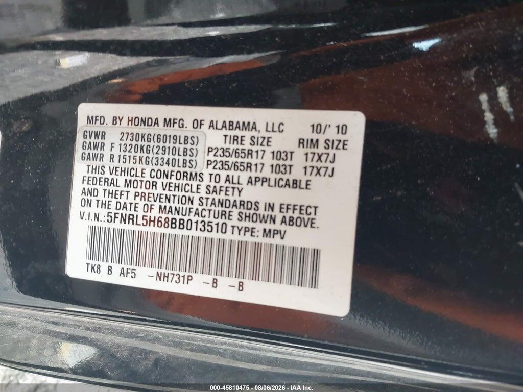 5FNRL5H68BB013510 2011 HONDA ODYSSEY photo no. 9