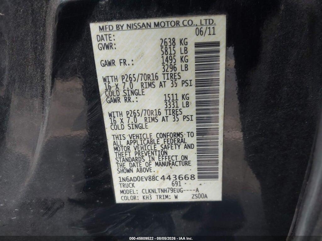1N6AD0EV8BC443668 2011 NISSAN FRONTIER photo no. 9
