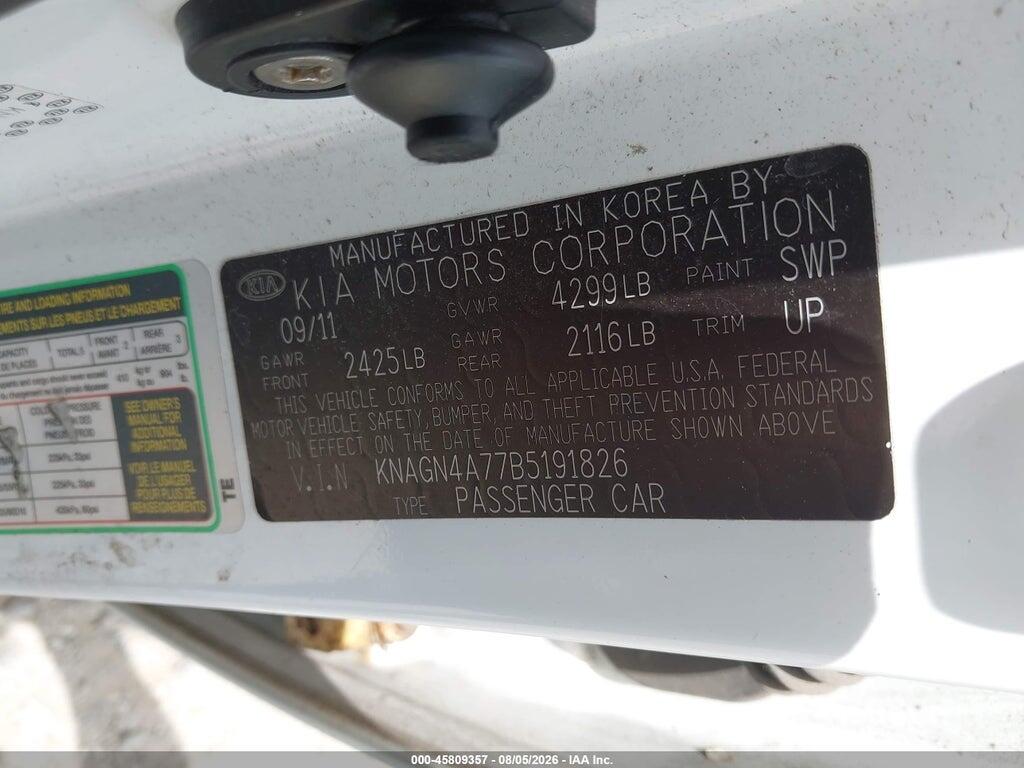 KNAGN4A77B5191826 2011 KIA OPTIMA photo no. 9