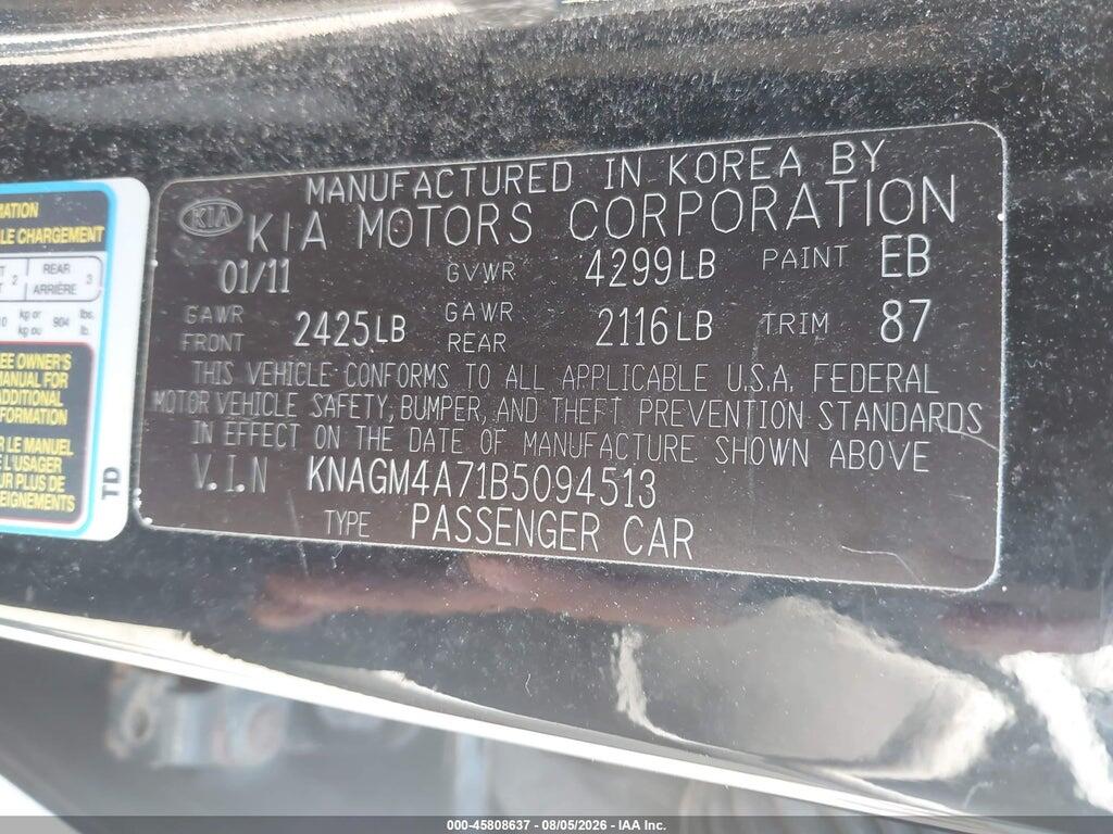 KNAGM4A71B5094513 2011 KIA OPTIMA photo no. 9
