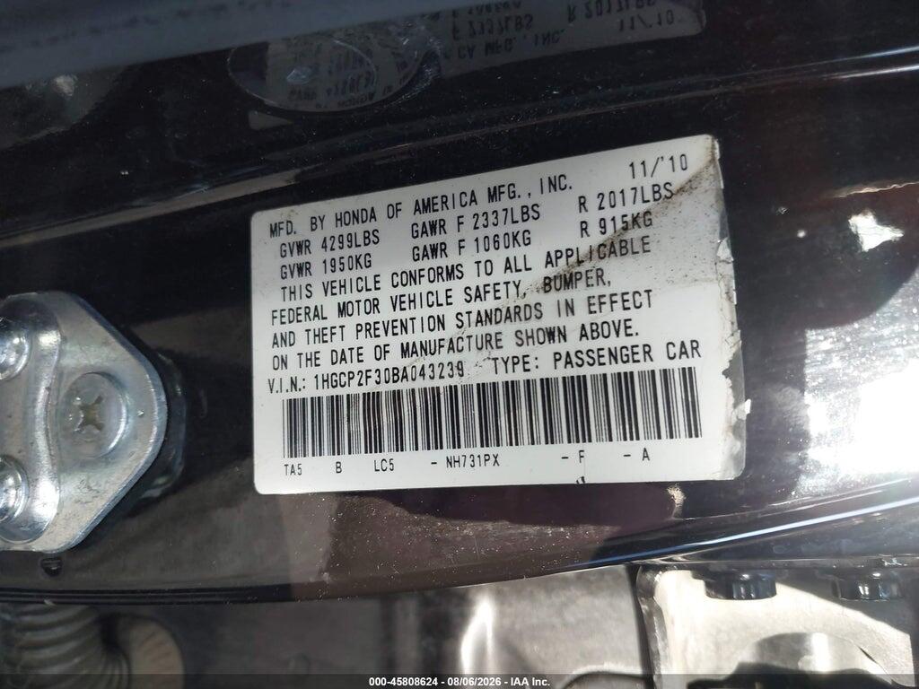 1HGCP2F30BA043239 2011 HONDA ACCORD photo no. 9