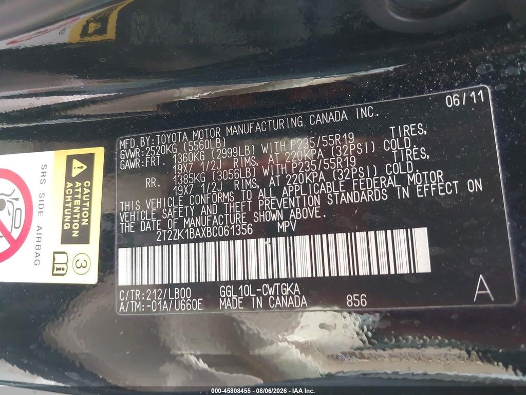 2T2ZK1BAXBC061356 2011 LEXUS RX 350 photo no. 9