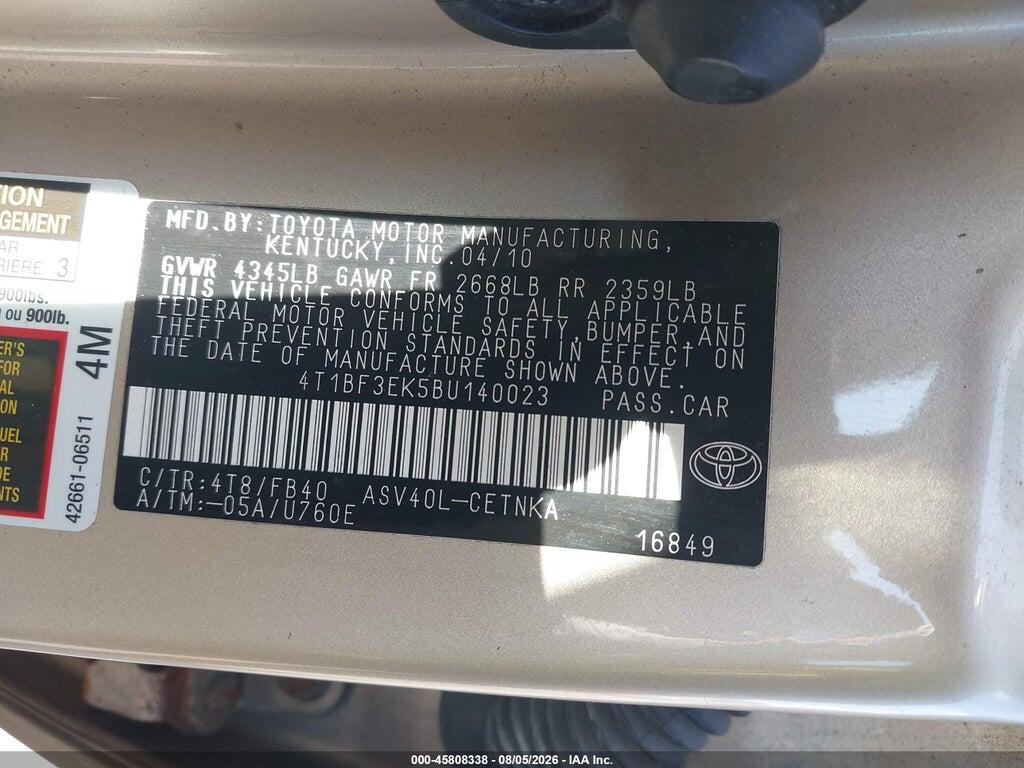 4T1BF3EK5BU140023 2011 TOYOTA CAMRY photo no. 9