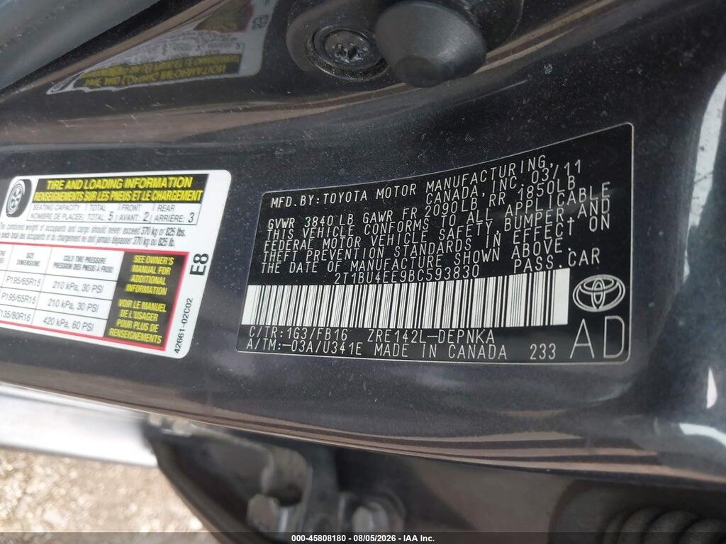 2T1BU4EE9BC593830 2011 TOYOTA COROLLA photo no. 9