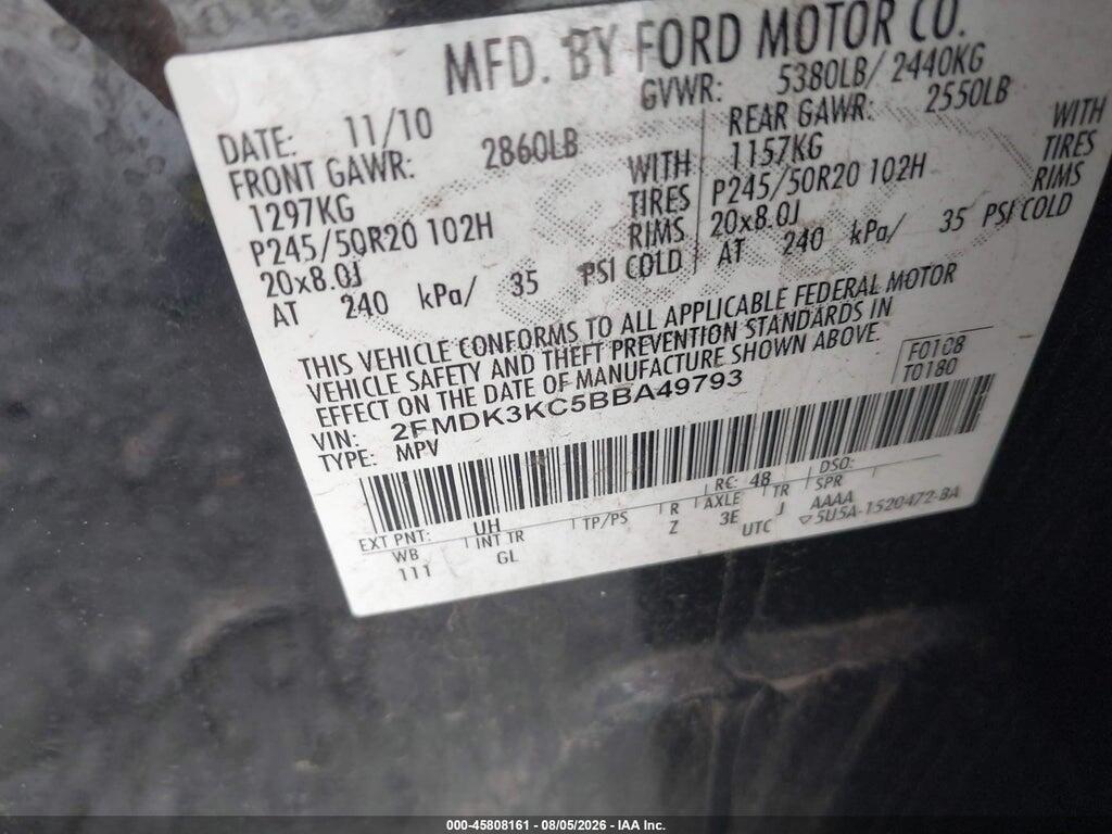 2FMDK3KC5BBA49793 2011 FORD EDGE photo no. 9