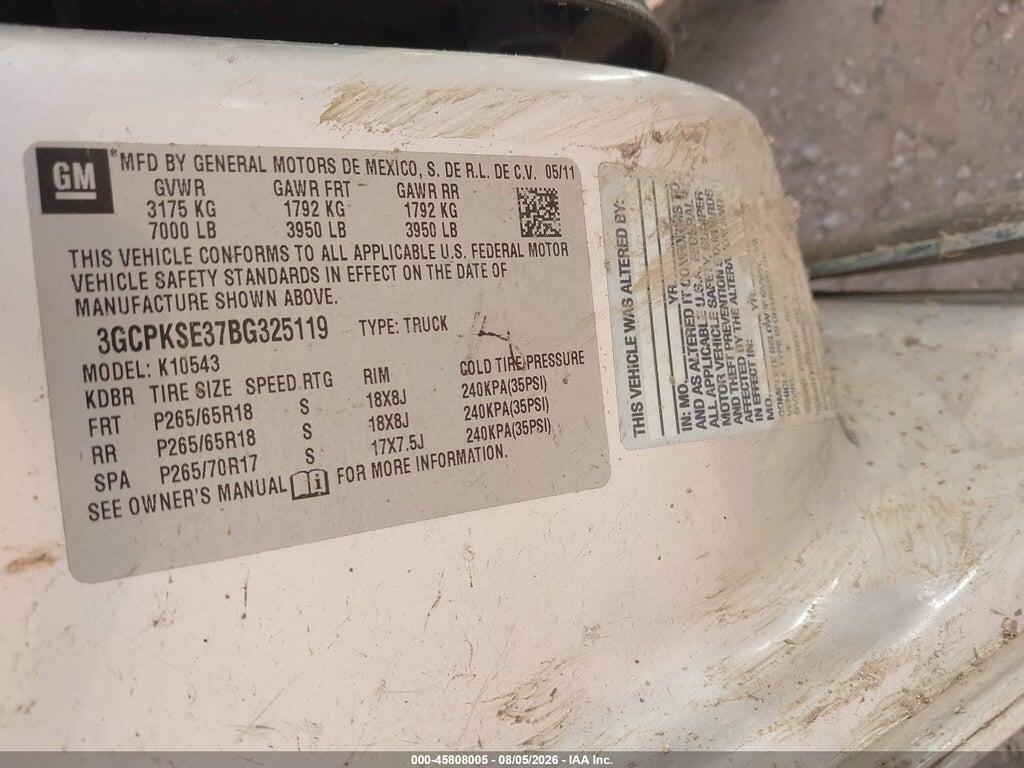 3GCPKSE37BG325119 2011 CHEVROLET SILVERADO 1500 photo no. 9