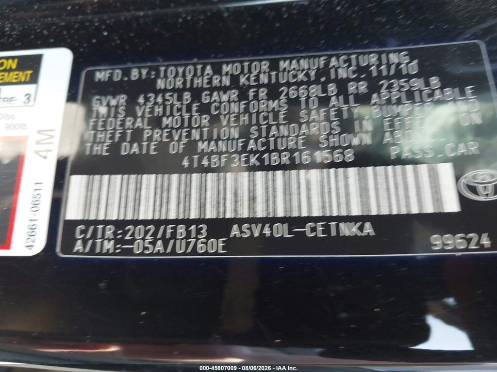 4T4BF3EK1BR161568 2011 TOYOTA CAMRY photo no. 9
