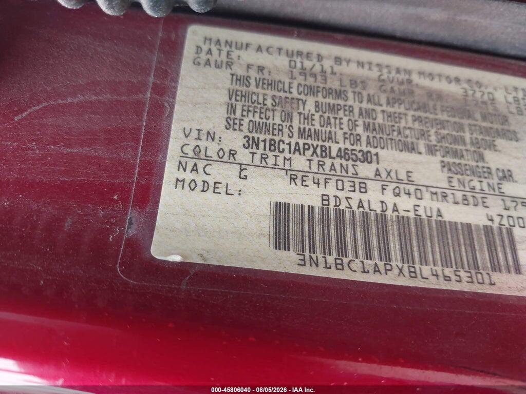 3N1BC1APXBL465301 2011 NISSAN VERSA photo no. 9