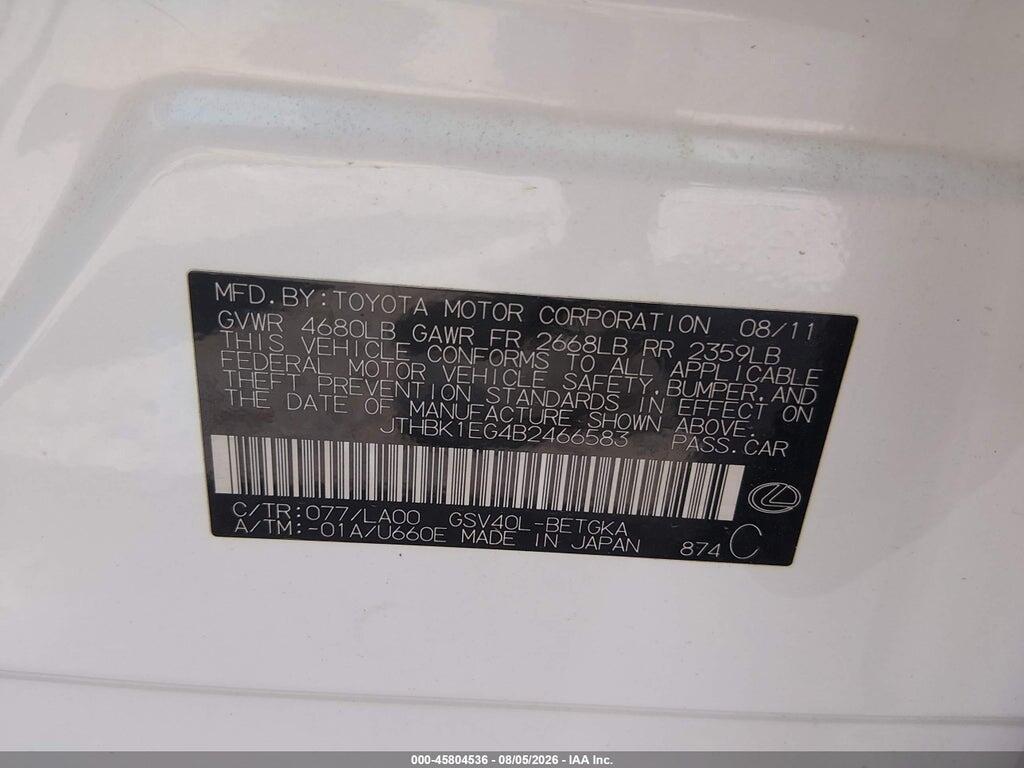 JTHBK1EG4B2466583 2011 LEXUS ES 350 photo no. 9